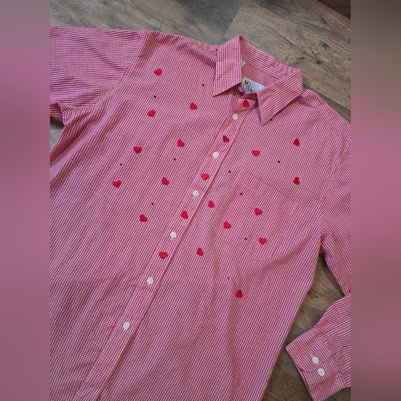 Mili Designs Vintage Women's Gingham Jewel Heart Button Down Shirt Size Medium - Picture 2 of 10